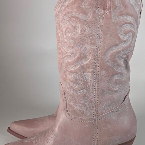 Steve Madden West Pink Leather Pull On Pointed Toe Block Heel Western, Size 8.5) - Picture 5 of 6